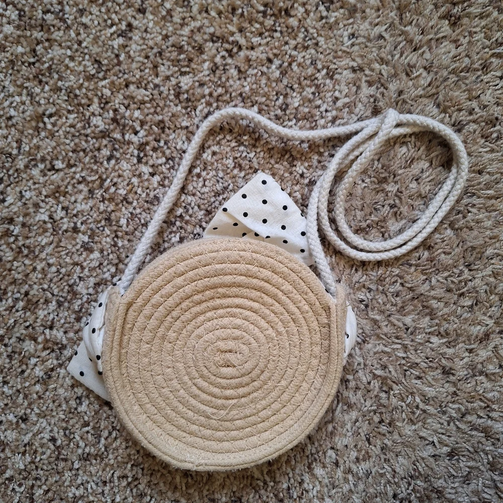 Zara Girls Whimsical Woven Straw Face Crossbody Bag